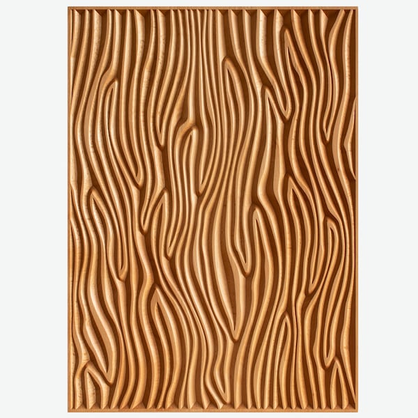 Décor sculpté en bois de hêtre cuit à la vapeur de 28 x 20 po. Décoration d'intérieur, panneau en bois, art moderne. Thème sérénité, couleur bronzage abricot.