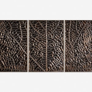 Ahornblatt Wanddekor Über dem Bett Wandkunst für Schlaf- oder Wohnzimmer Graviertes Holzrelief Botanische Pflanzenwanddekor Großes Triptychon