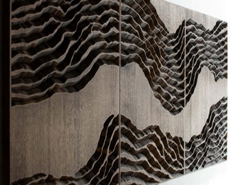 Engraved Oak Wood Wall Art Set – Ebony Finish, Triptych Panels