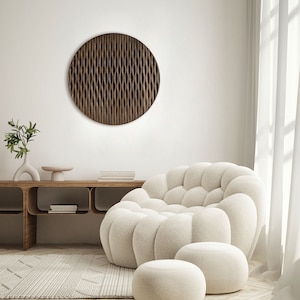 Large round wall art 35in Mandala Wood sculpture Modern above bed wall decor bedroom round hanging Living room Minimalist decor