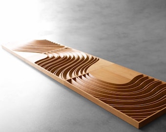 Handcrafted Beech Wood Relief Art - Glacier Icefall Wall Sculpture