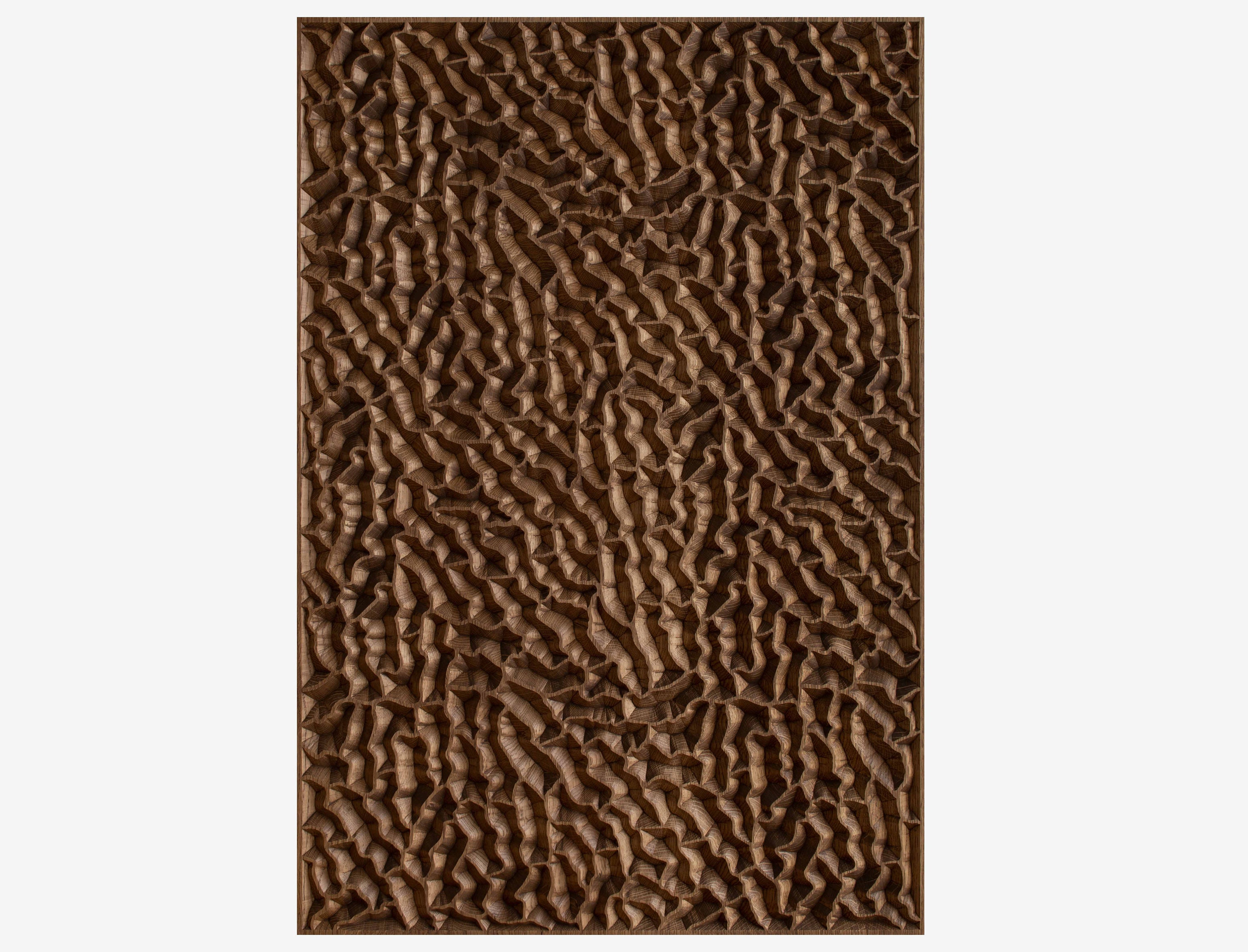 Oak wall panel, 35x24 inch graved decor. Elegant interior design, large wooden wall art. Deep Dive theme, Walnut color.
