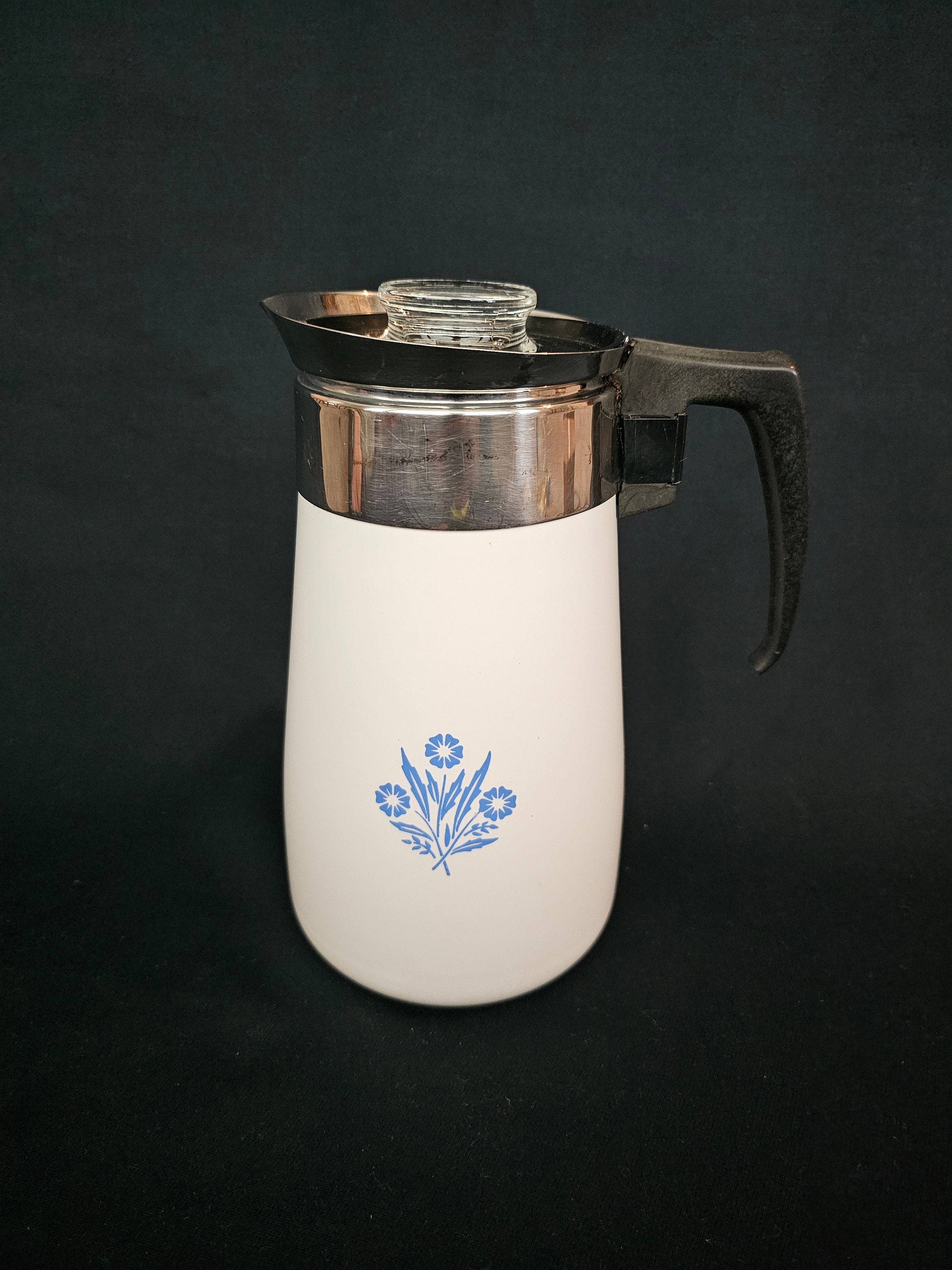 Vintage 9 cup Corning Ware Percolator Coffee Pot Blue Cornflower Excellent Condition