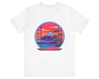 Retro Neon Mount Fuji Landscape T-Shirt | Vaporwave Japan Tee