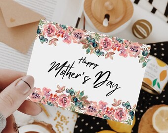 Happy Mother's Day Card | Watercolor Floral Card, Instant Download