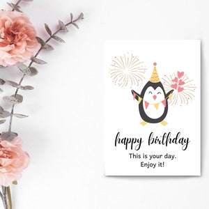 Birthday Printable Card, Happy Birthday Card Penguin Card, Festival ...