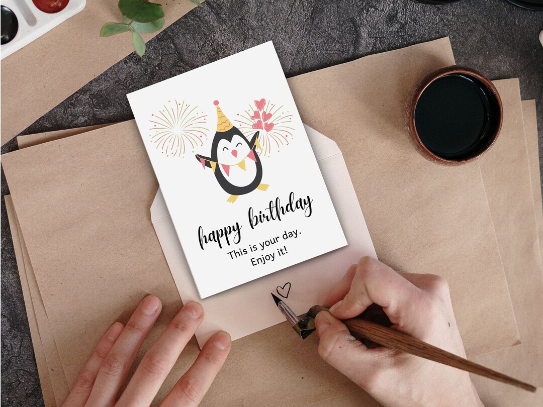 Birthday Printable Card, Happy Birthday Card Penguin Card, Festival ...