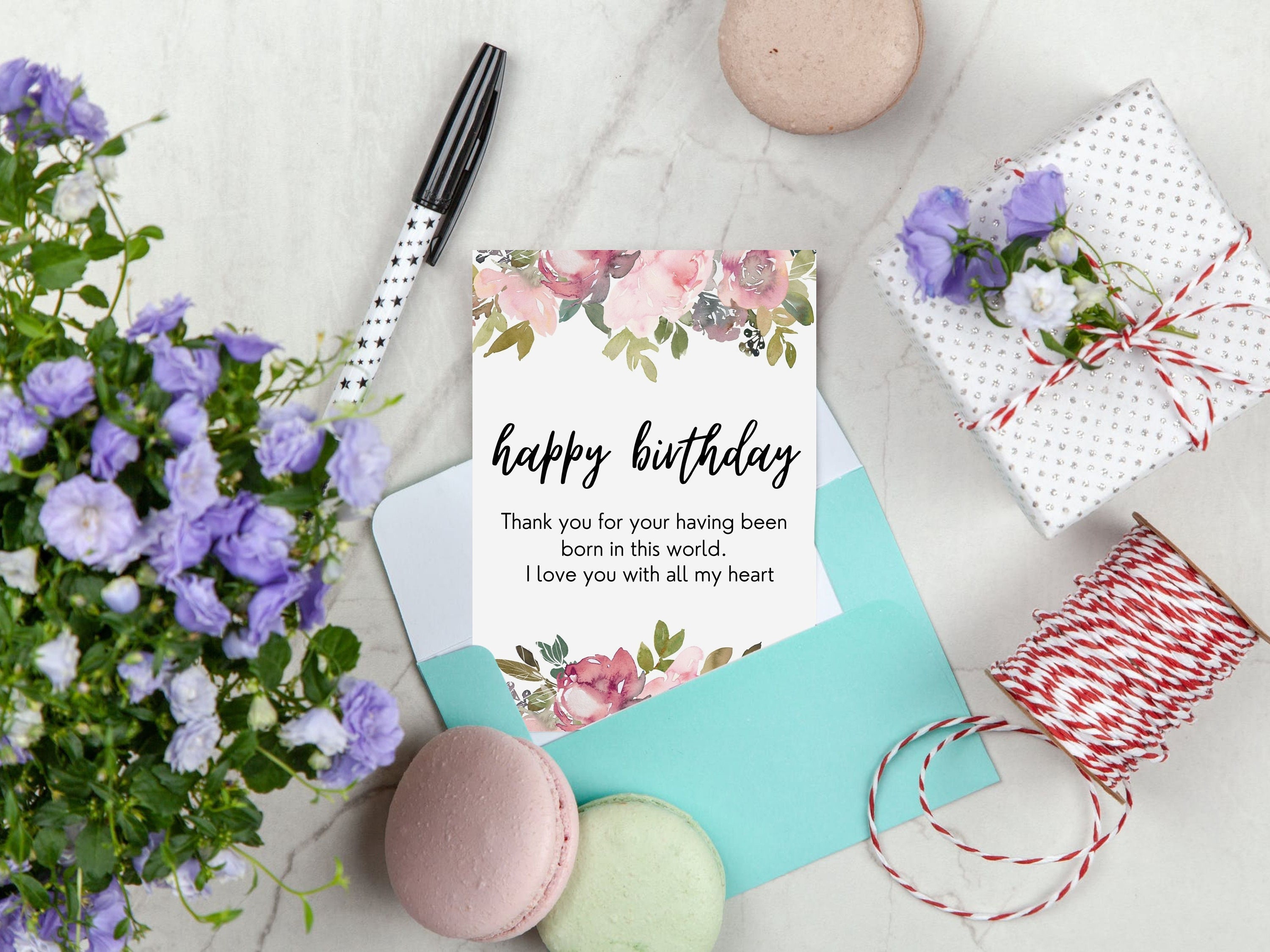 Printable Birthday Card for Him, Happy Birthday Watercolor Flower ...