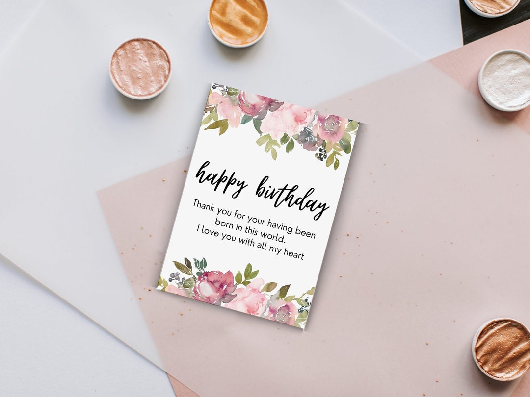 Printable Birthday Card for Him, Happy Birthday Watercolor Flower ...