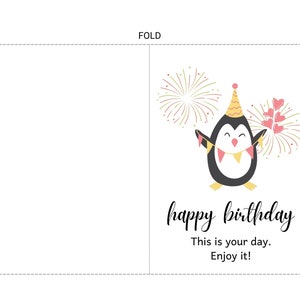 Birthday Printable Card, Happy Birthday Card Penguin Card, Festival ...