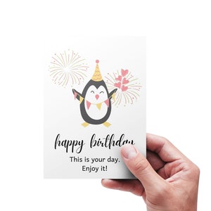 Birthday Printable Card, Happy Birthday Card Penguin Card, Festival ...