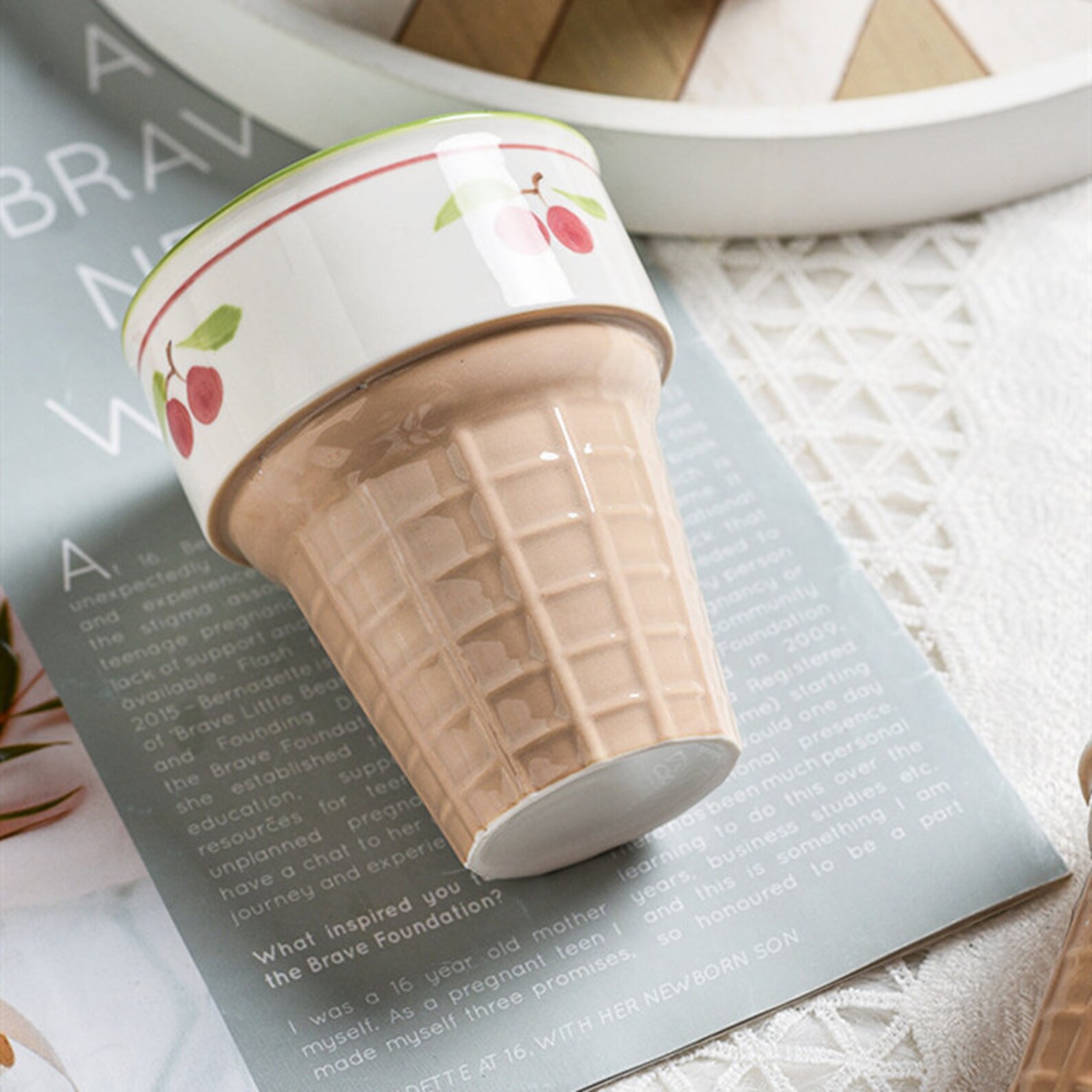 Ceramic Ice Cream Cup, Ice Cream Cone, Coffee Cup, Korean Style