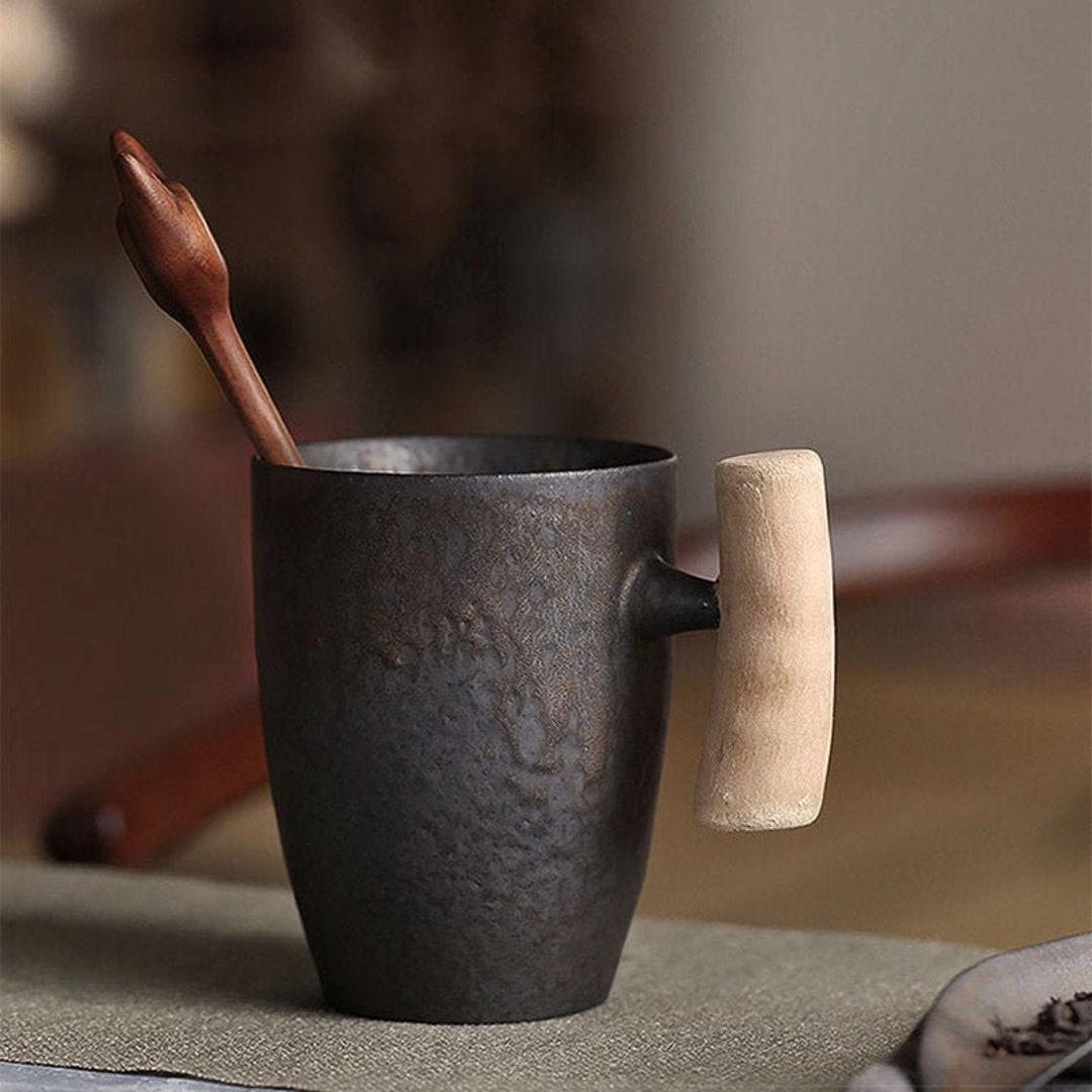 Ceramic Cup With Woodenhandle, Mug, Tea Cup, Coffee Cup, Ceramic Cup