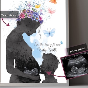 Pregnancy Announcement Dad and Grandparents, Baby Shower, Personalised Gift, Ultrasound Scan Photo, Nursery Print Art, Baby Boy Girl