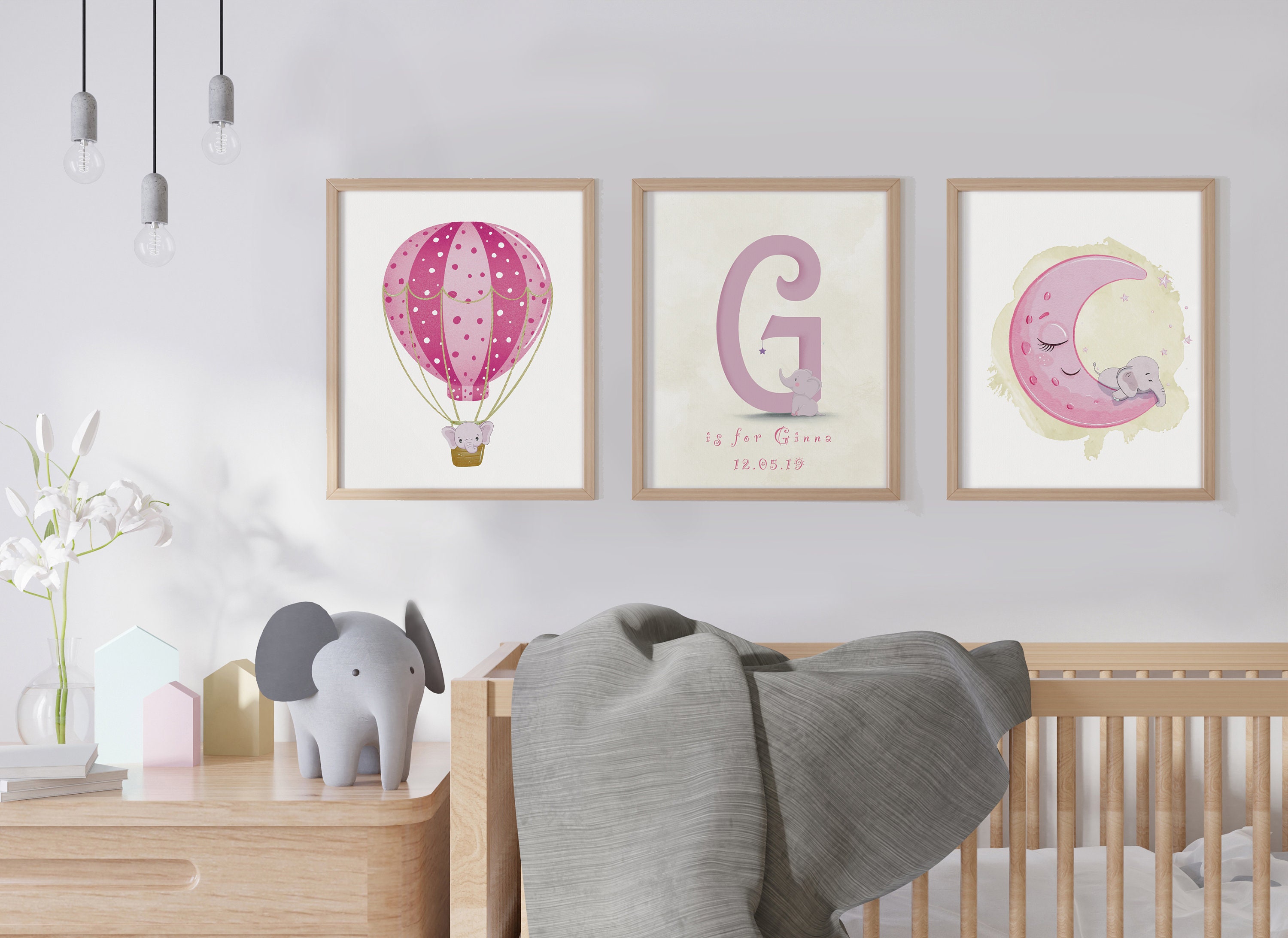 Baby Name Print Nursery Wall Art Baby Decor Set of 3 Girl Etsy