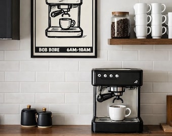 Clwb Coffi Welsh Print | Retro Espresso Machine Kitchen Decor