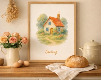 Welsh Cottage Print | Cartref Illustration, Countryside Home Decor
