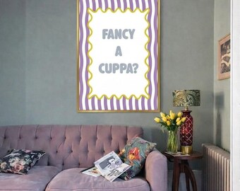 Cuppa Art Print | Retro Kitchen Poster | Modern Welsh Kitchen Decor | Tea Lover Gift