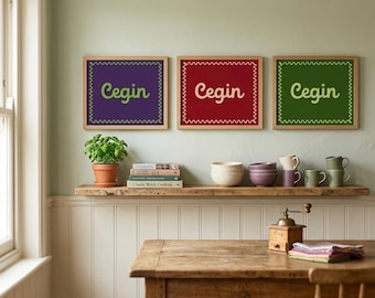 Cegin Welsh Print | Kitchen Wall Art | Patterned Border Poster | Cymraeg Home Decor