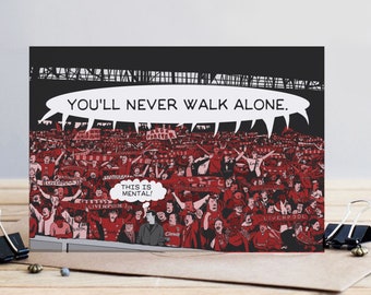 The Kop-wenskaart - uit de graphic novel Anfield Road van Chris Shepherd. Goed voor verjaardagen van LFC-fans of Vaderdag.