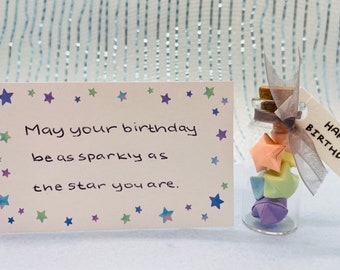 Starry Wishes Gift Set - Origami Lucky Stars In A Jar with a Mini Message Card - Birthday - Mother’s Day - Graduation