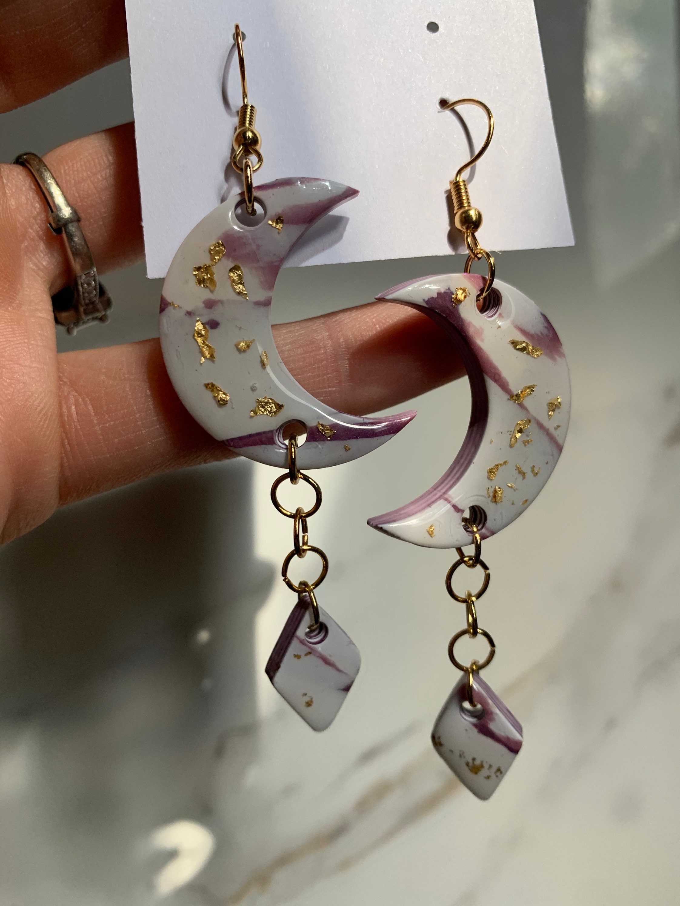 Polymer Clay Moon Earrings Coated with Resin Etsy