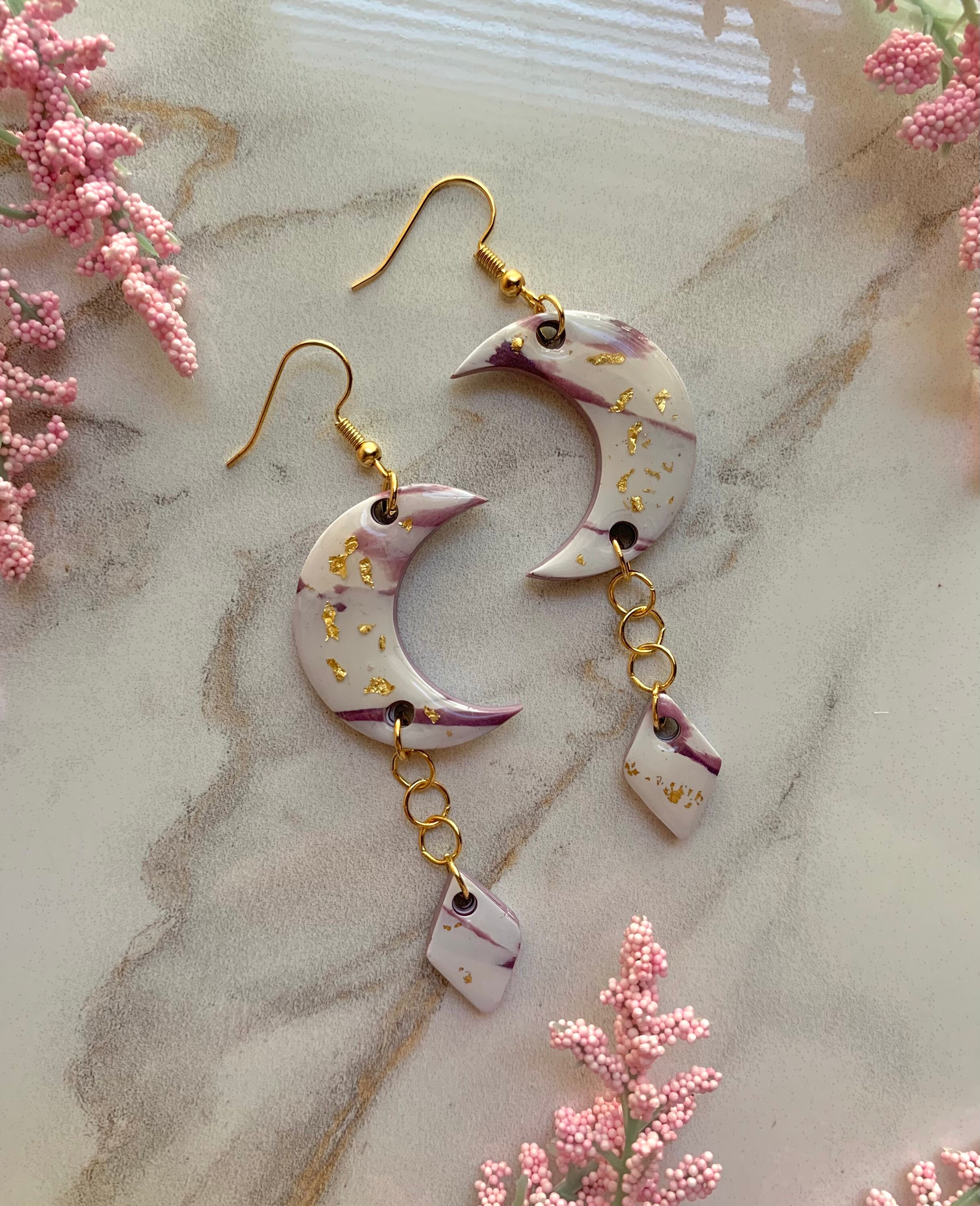 Polymer Clay Moon Earrings Coated with Resin Etsy