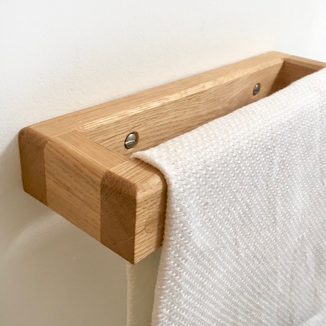 Oak Wooden Wall Mounted Bathroom Kitchen Hand Towel Rail Holder Single ...