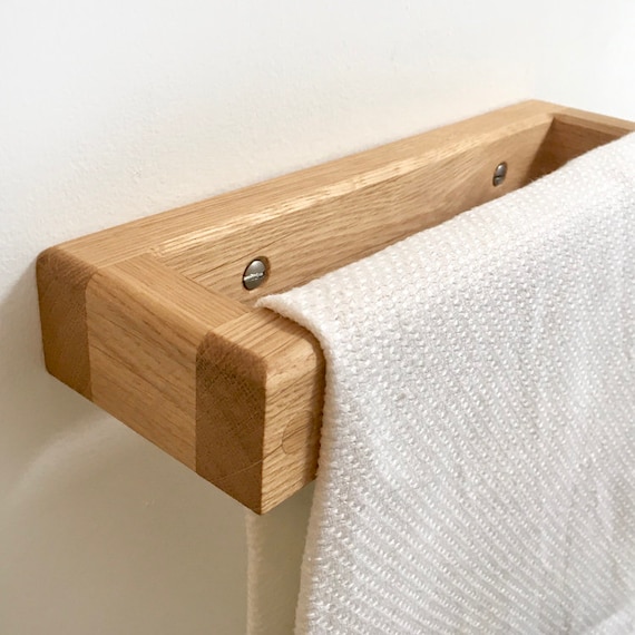 Porta asciugamani da bagno in legno di quercia a parete singolo piccolo  30cm -  Italia