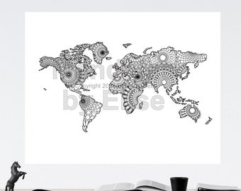 World Map Coloring Page, Map Colouring Book Printable, Mandala Coloring Pages for Adults ...