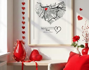 Personalized Couple Map Print, Minimalist Valentine's Gift (Digital Download A4 Format)