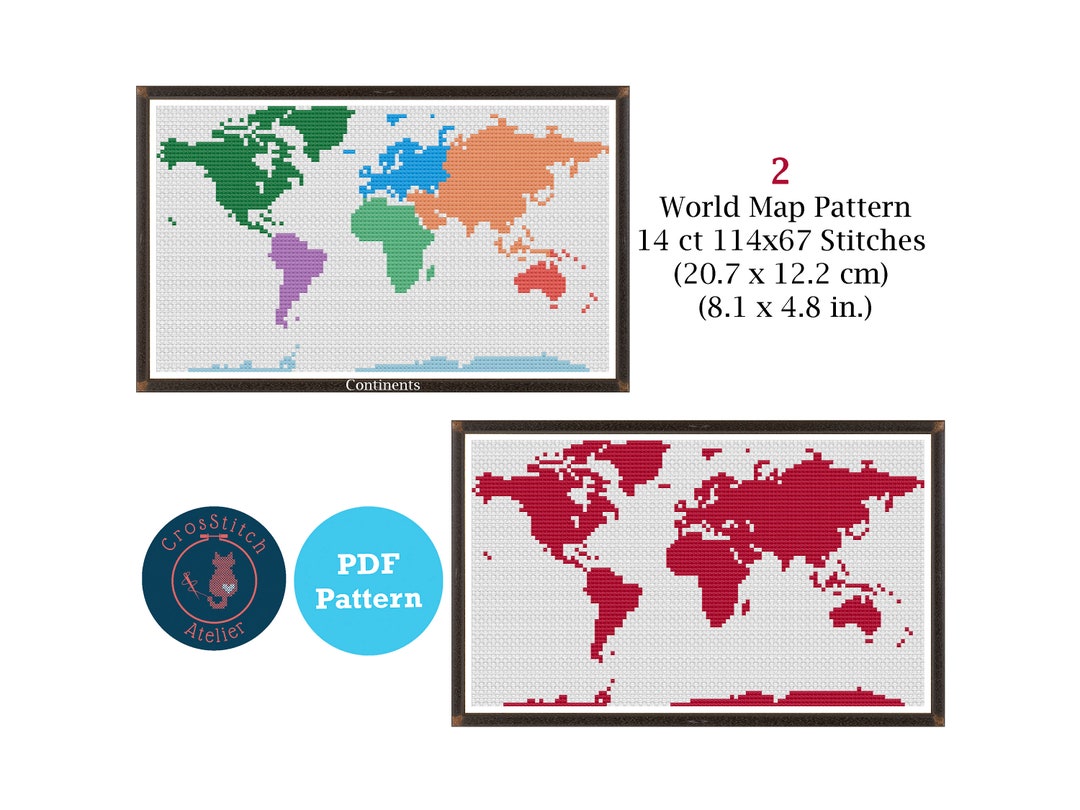 World Cross Stitch Pattern, Colorful World Cross Stitch Pattern, Diy