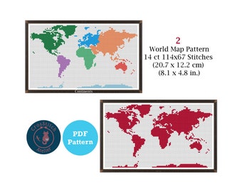Colorful World Map Cross Stitch Pattern: DIY Wall Art