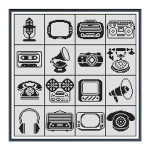 Old school kruissteekpatroon, tape, akoestische grammofoon, radio