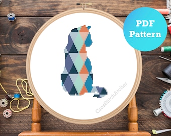 Geometric Cat Cross Stitch Pattern, PDF format