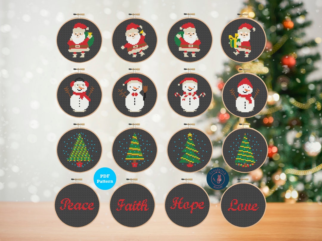 Snow Globe Cross Stitch Pattern Set: Christmas Ornaments, PDF Pattern ...