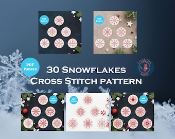 Snowflake Cross Stitch Pattern: 30 Modern Christmas Ornaments, PDF