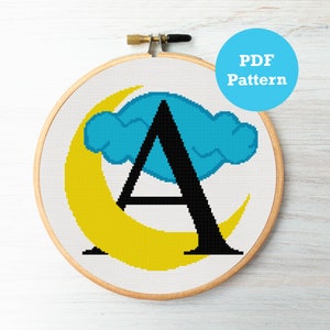 Maan moderne kruissteek patroon, monogram patroon, letter steek patroon, PDF formaat, steek patroon