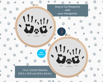 Custom Paw Print Cross Stitch Pattern: Pet & Owner Handprints