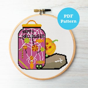 Halloween candy modern cross stitch pattern, candy xstitch