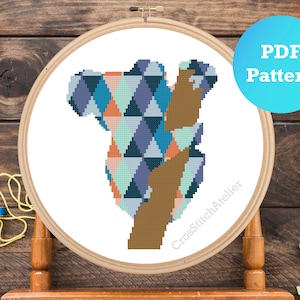 Geometrisch koala kruissteekpatroon, modern kruissteekpatroon, PDF-formaat, dierensteekdiagram