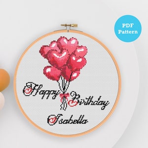 Motif de point de croix d’anniversaire personnalisé, motif pdf d’anniversaire, motif de point de croix personnalisé