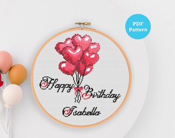 Patrón de punto de cruz de cumpleaños personalizado: nombre personalizado, patrón en PDF
