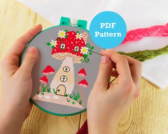 Pilz modernes Kreuzstichmuster, PDF Format, Stickvorlage, Kinderzimmer Dekoration