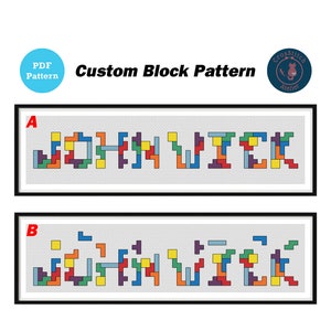 Old-school game cross stitch pattern, retro game, block game, personalized stitch pattern