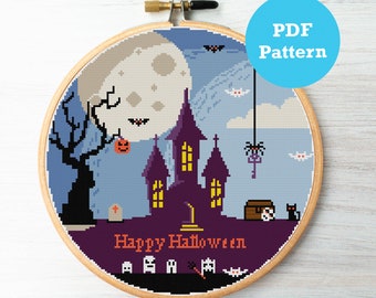 Happy Halloween Cross Stitch Pattern, PDF Pattern, Modern Cross Stitch