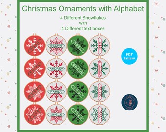 Snowflake Cross Stitch Pattern: Christmas Ornament with Alphabet