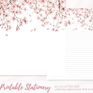 Cherry Blossom Sakura Printable Stationery Paper,Sakura Flower Letter Writing Paper,A4 & US Letter Size,Digital Journal Paper Download