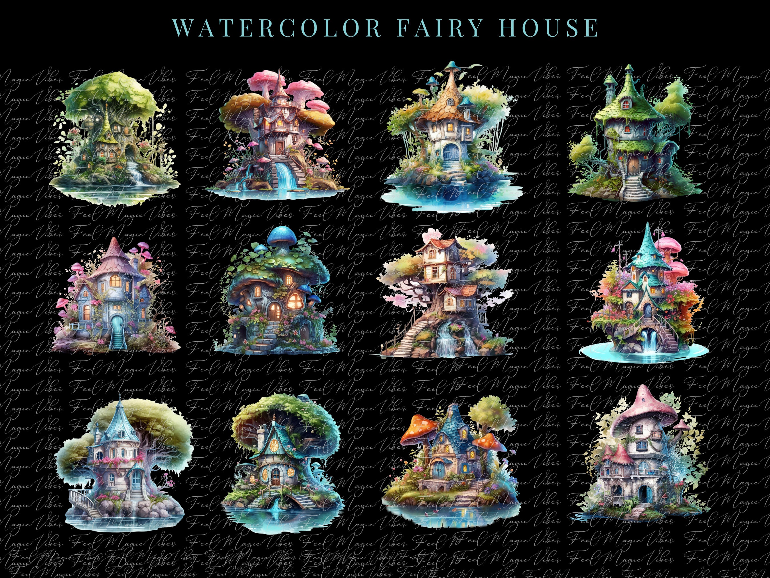 Watercolor Fairy House Clipart, Magical Mushroom House Bundle PNG ...