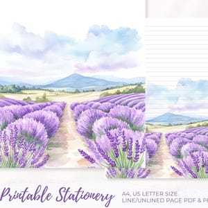 Lavender Floral Printable Stationery Paper,Spring Letter Writing Paper,A4 & US Letter Size,Digital Journal Paper Download